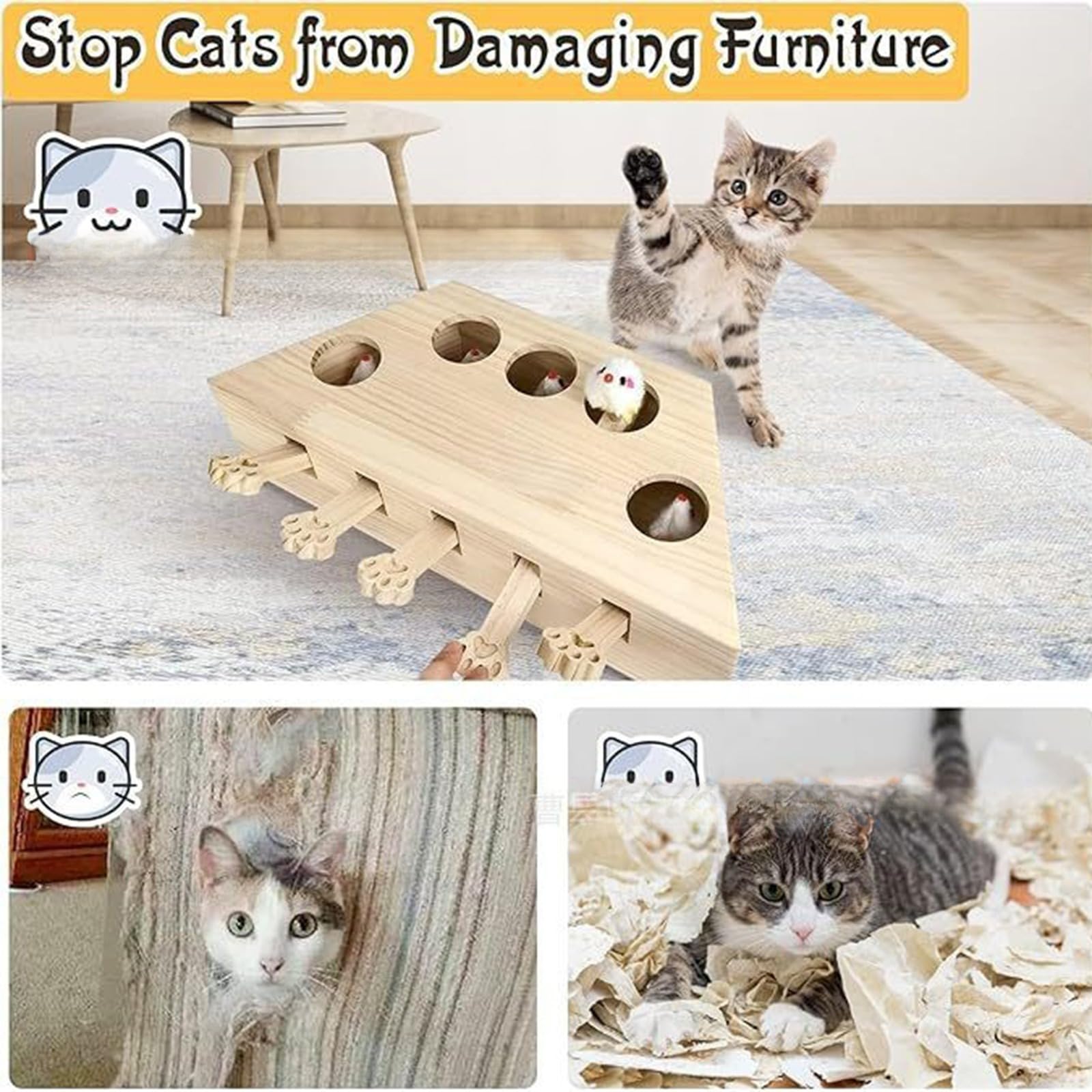 Amazon.co.jp: Ziociura 猫用おもちゃ「モグラたたき」5穴 木製 猫